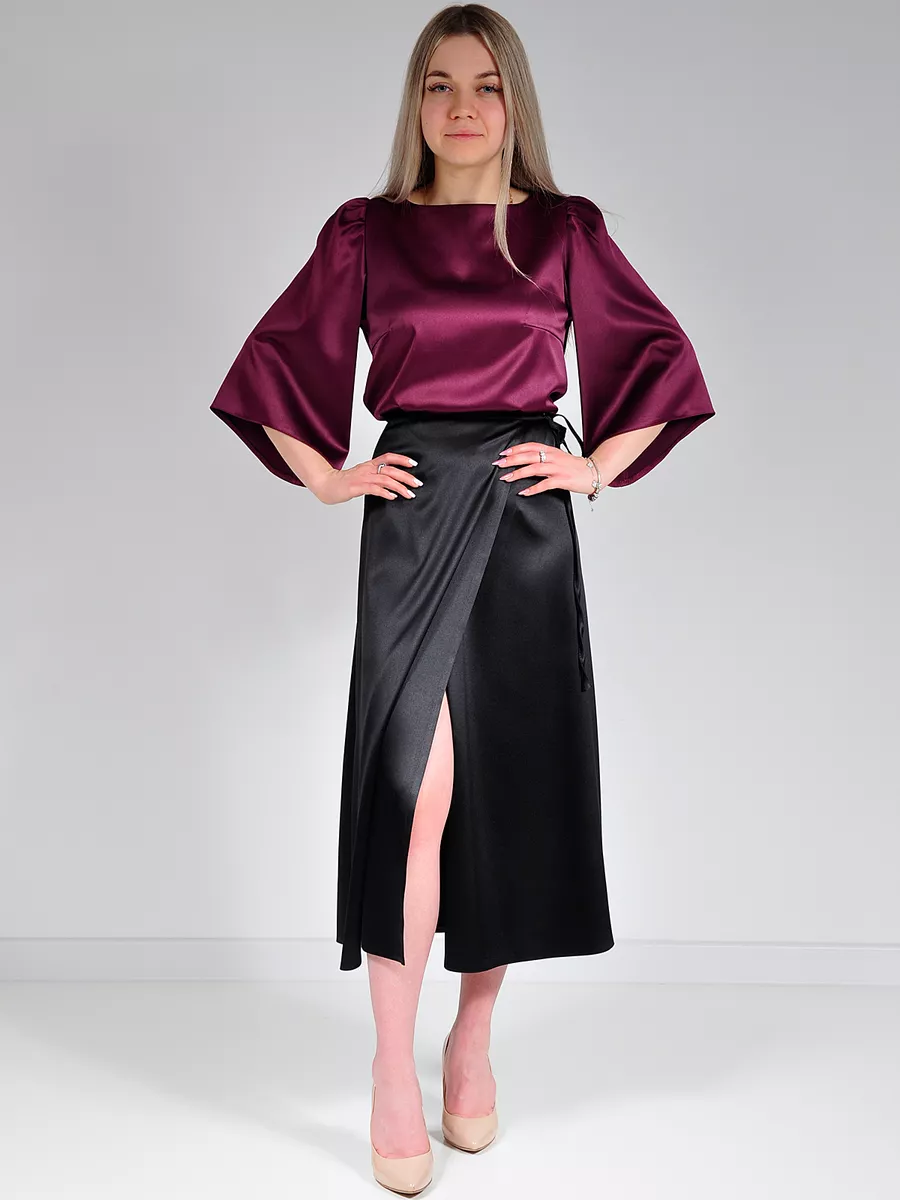 Юбка шелковая атласная миди с запахом — изображение 15