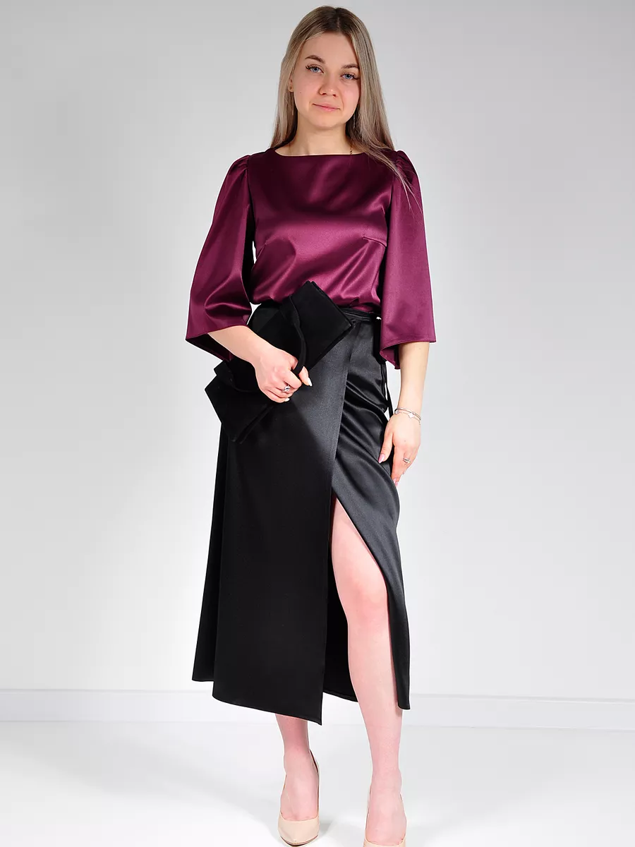 Юбка шелковая атласная миди с запахом — изображение 4