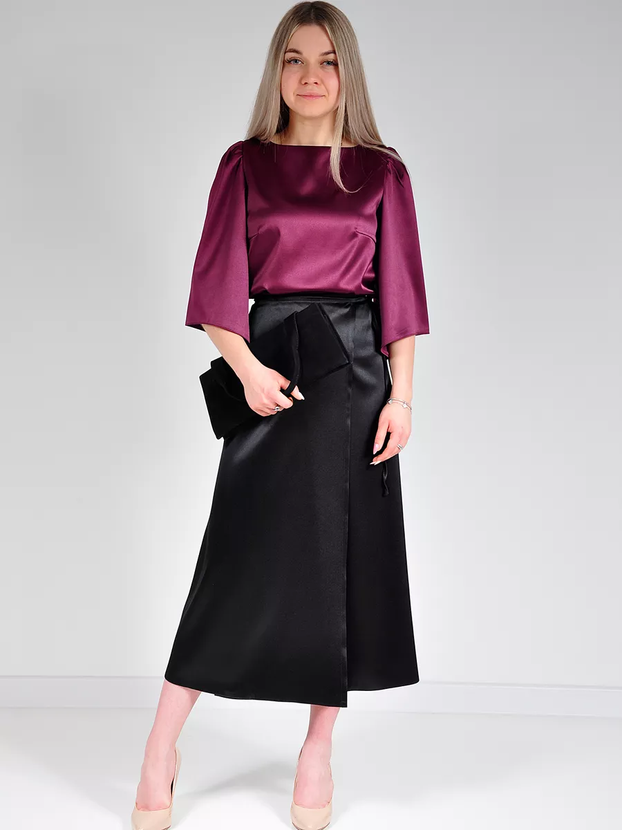 Юбка шелковая атласная миди с запахом — изображение 6
