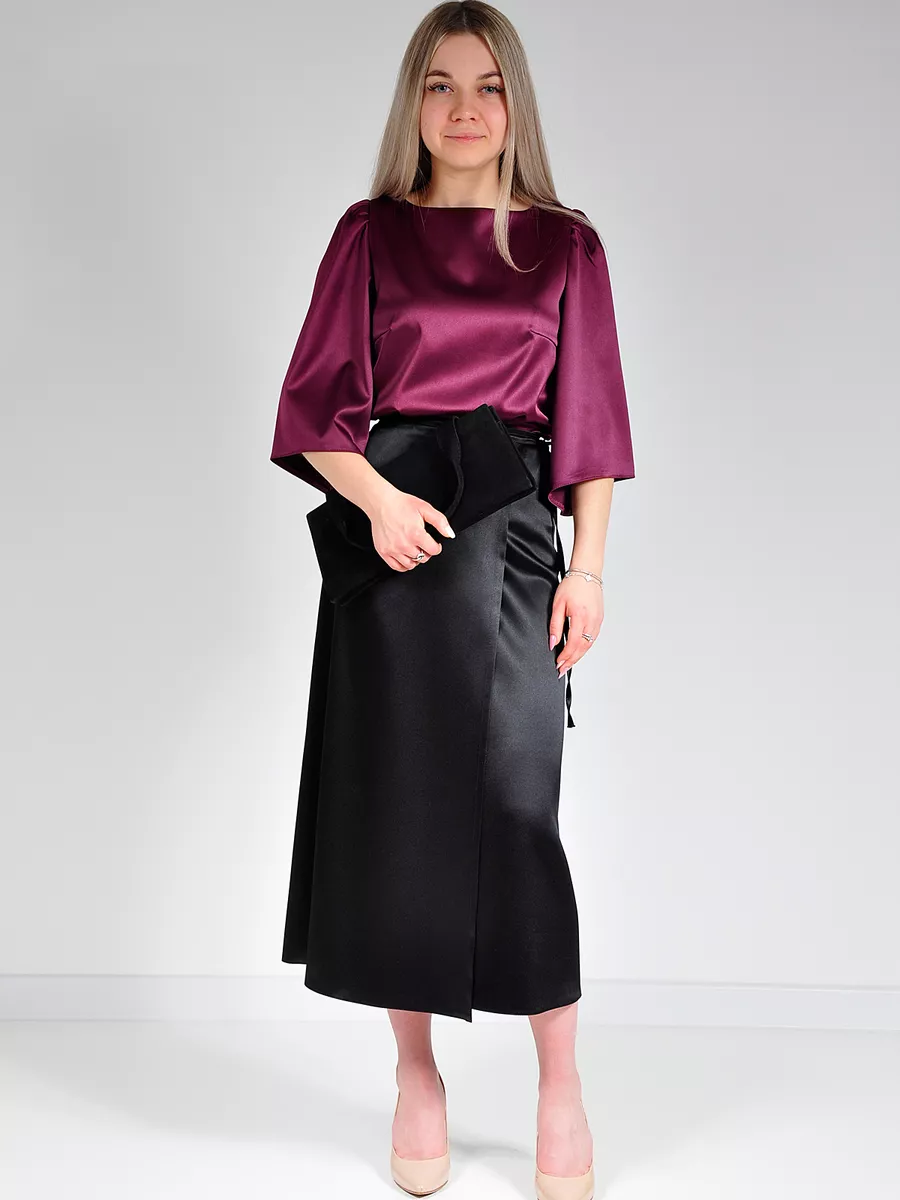 Юбка шелковая атласная миди с запахом — изображение 7