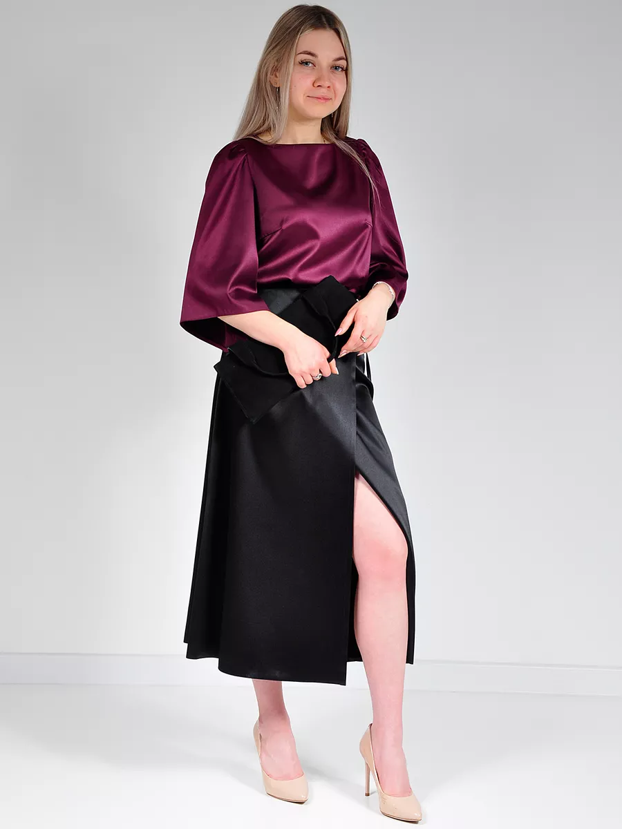 Юбка шелковая атласная миди с запахом — изображение 9