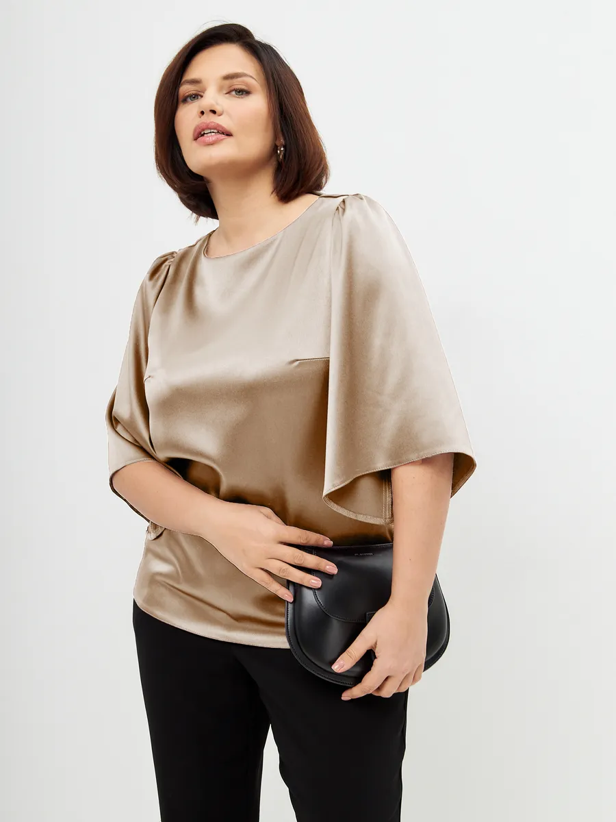 Блузка вечерняя атласная офис большие размеры — изображение 2