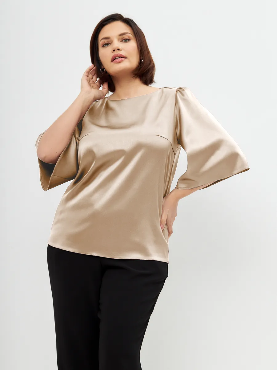 Блузка вечерняя атласная офис большие размеры — изображение 3