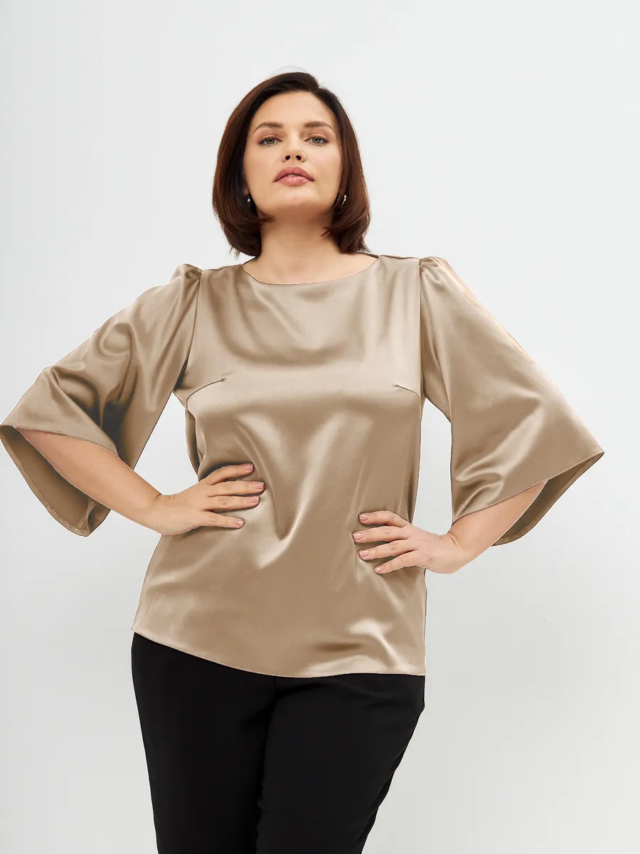Блузка вечерняя атласная офис большие размеры — изображение 8