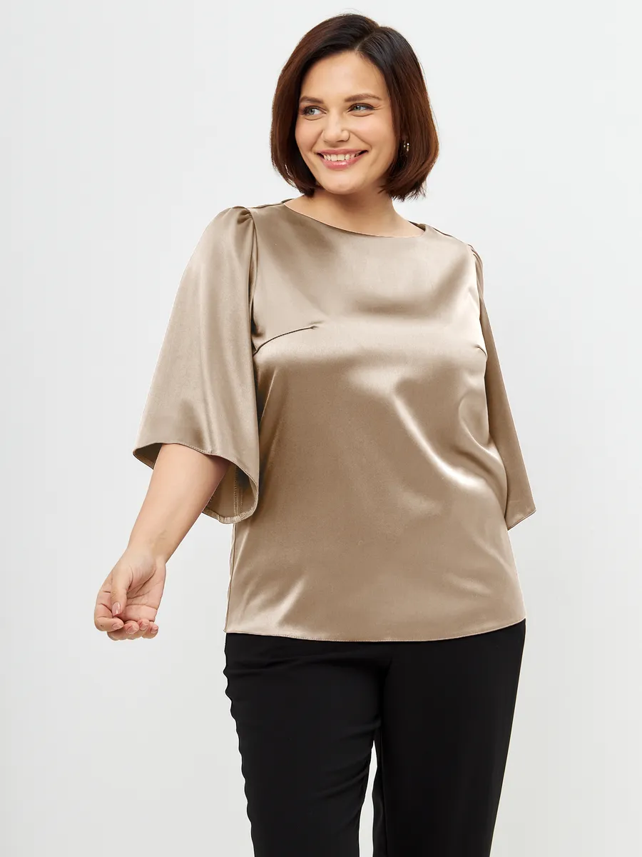 Блузка вечерняя атласная офис большие размеры — изображение 9