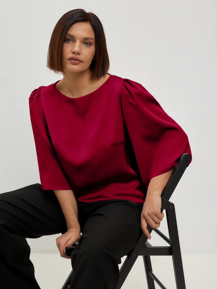 Блузка вечерняя атласная офис большие размеры — изображение 2