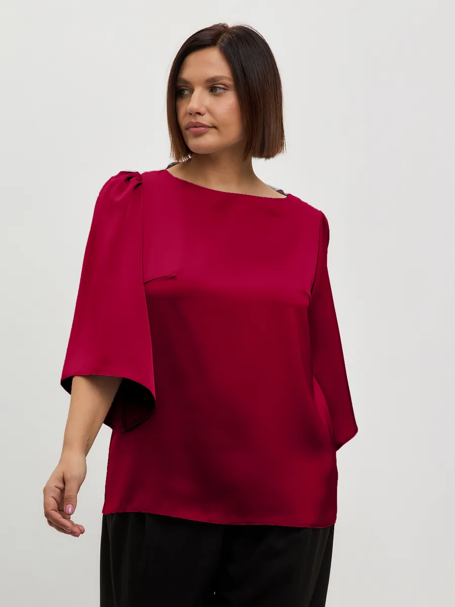 Блузка вечерняя атласная офис большие размеры — изображение 3