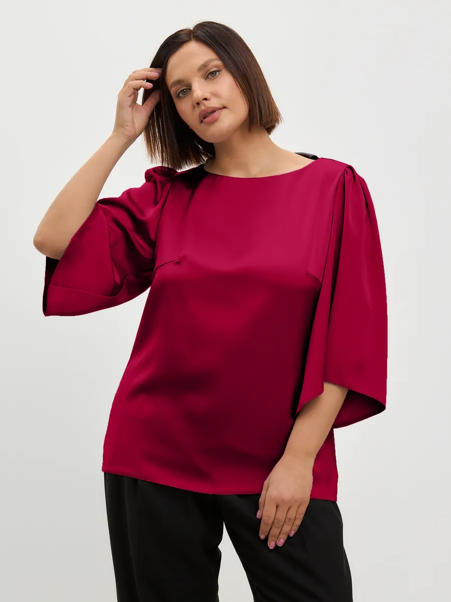 Блузка вечерняя атласная офис большие размеры — изображение 4