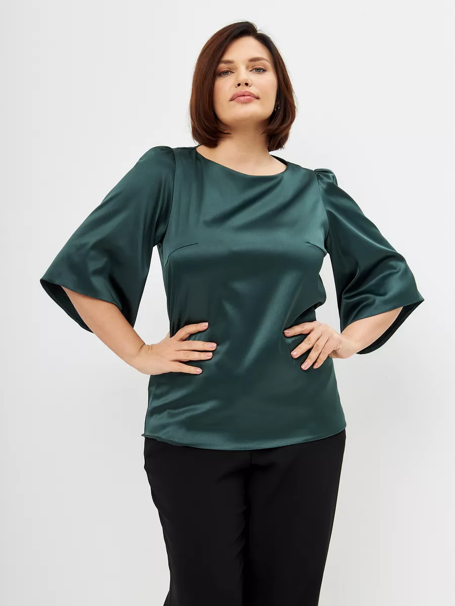 Блузка вечерняя атласная офис большие размеры — изображение 2