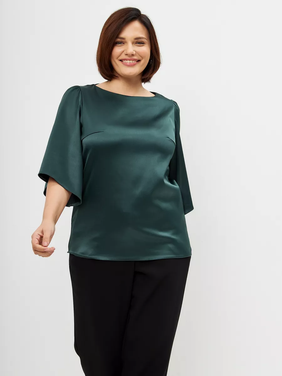 Блузка вечерняя атласная офис большие размеры — изображение 3