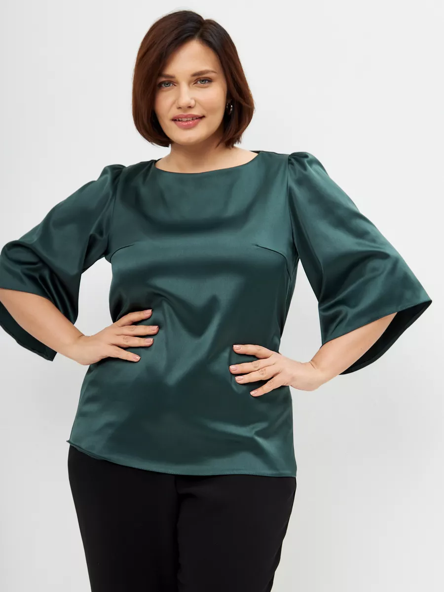Блузка вечерняя атласная офис большие размеры — изображение 7
