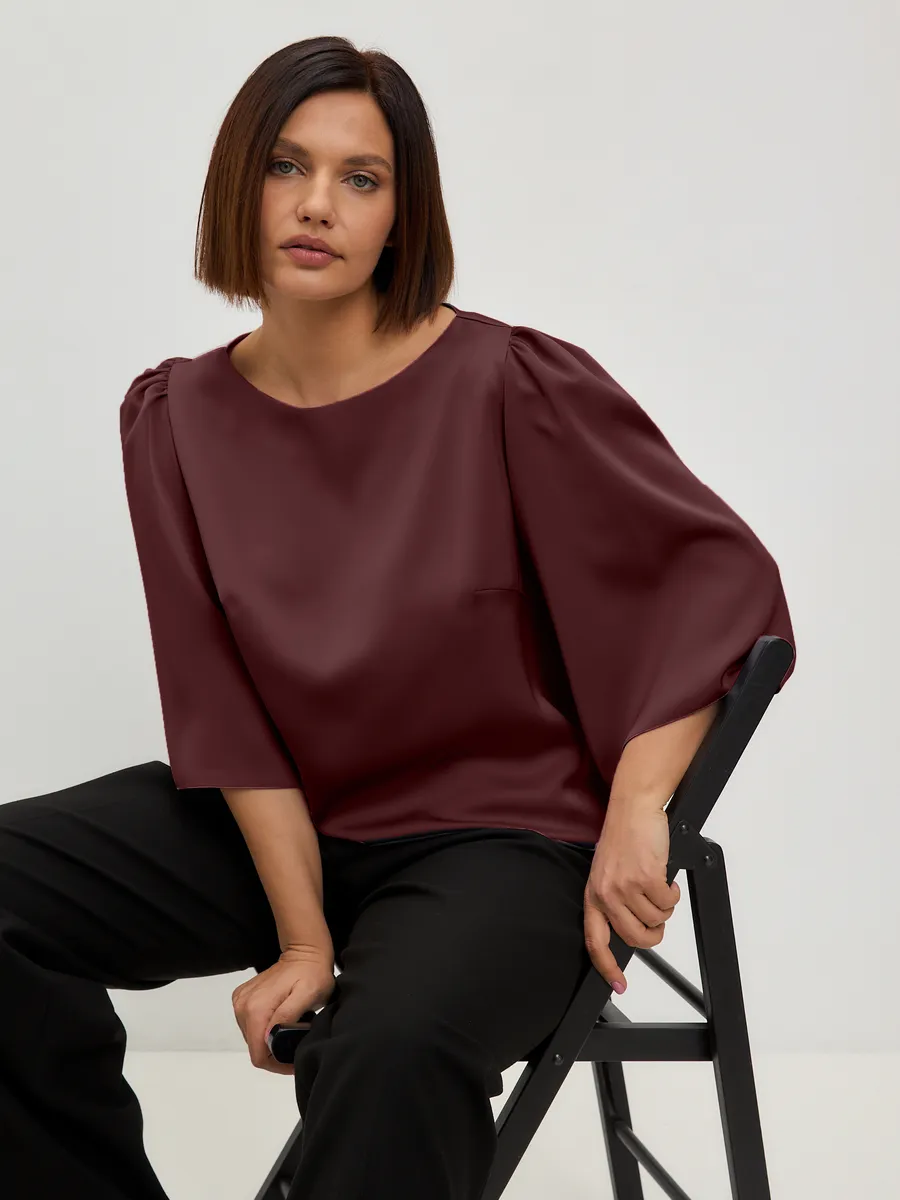 Блузка вечерняя атласная офис большие размеры — изображение 3