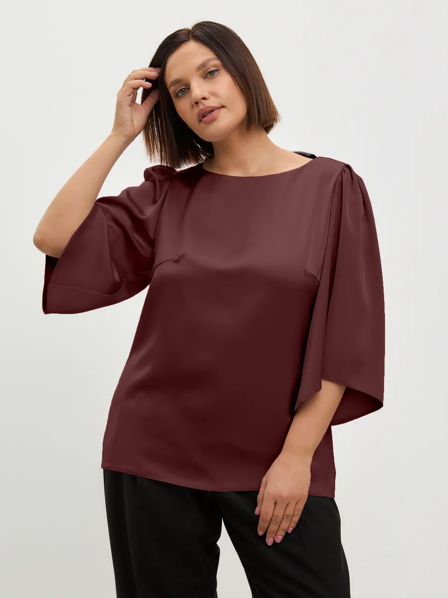 Блузка вечерняя атласная офис большие размеры — изображение 4