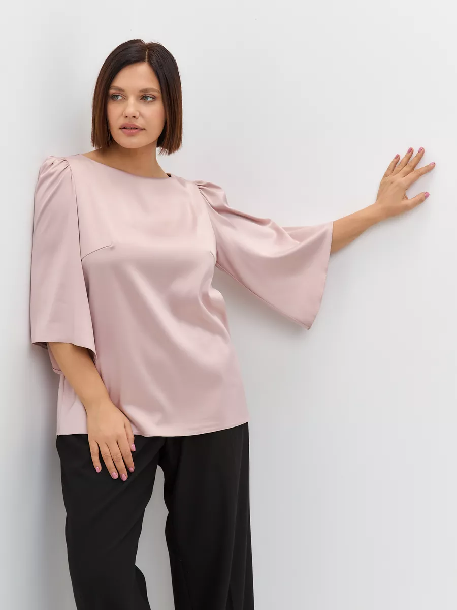 Блузка вечерняя атласная офис большие размеры — изображение 4