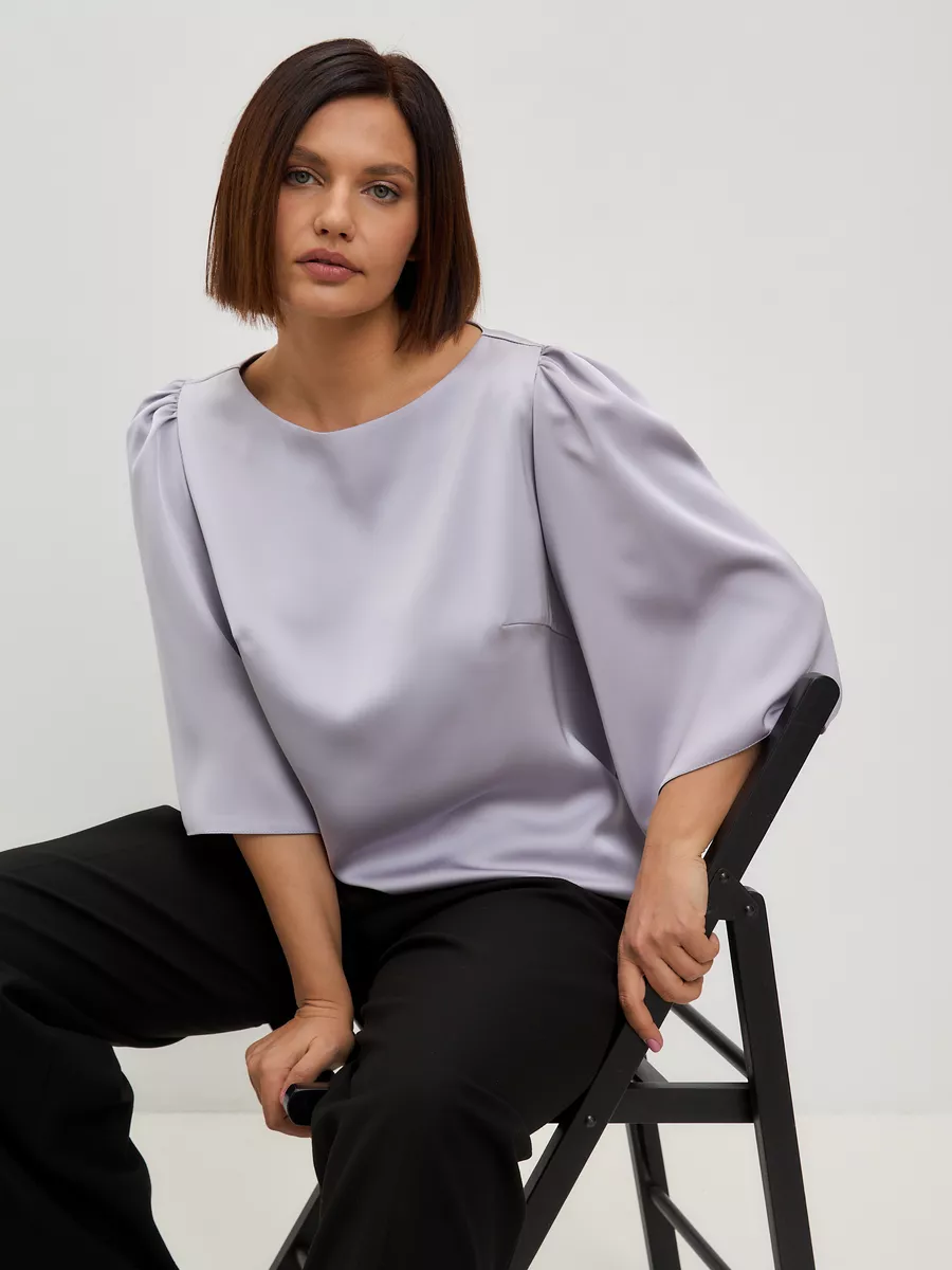 Блузка вечерняя атласная офис большие размеры — изображение 3