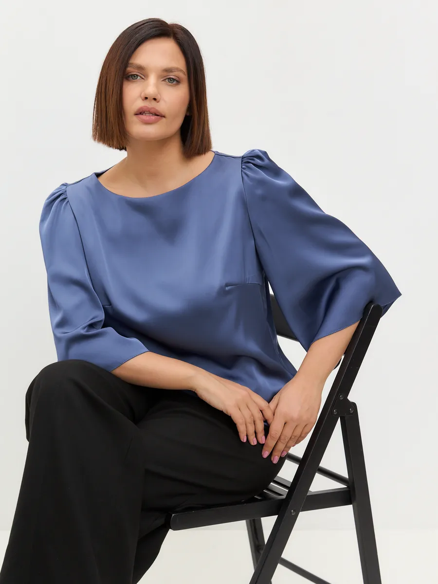 Блузка атласная шелковая вечерняя офис большие размеры — изображение 3
