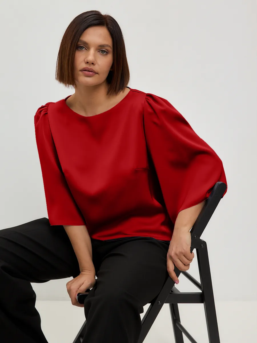 Блузка вечерняя атласная офис большие размеры — изображение 3