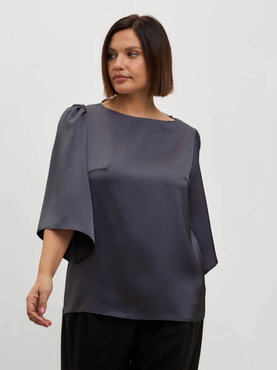 Блузка вечерняя атласная офис большие размеры — изображение 2