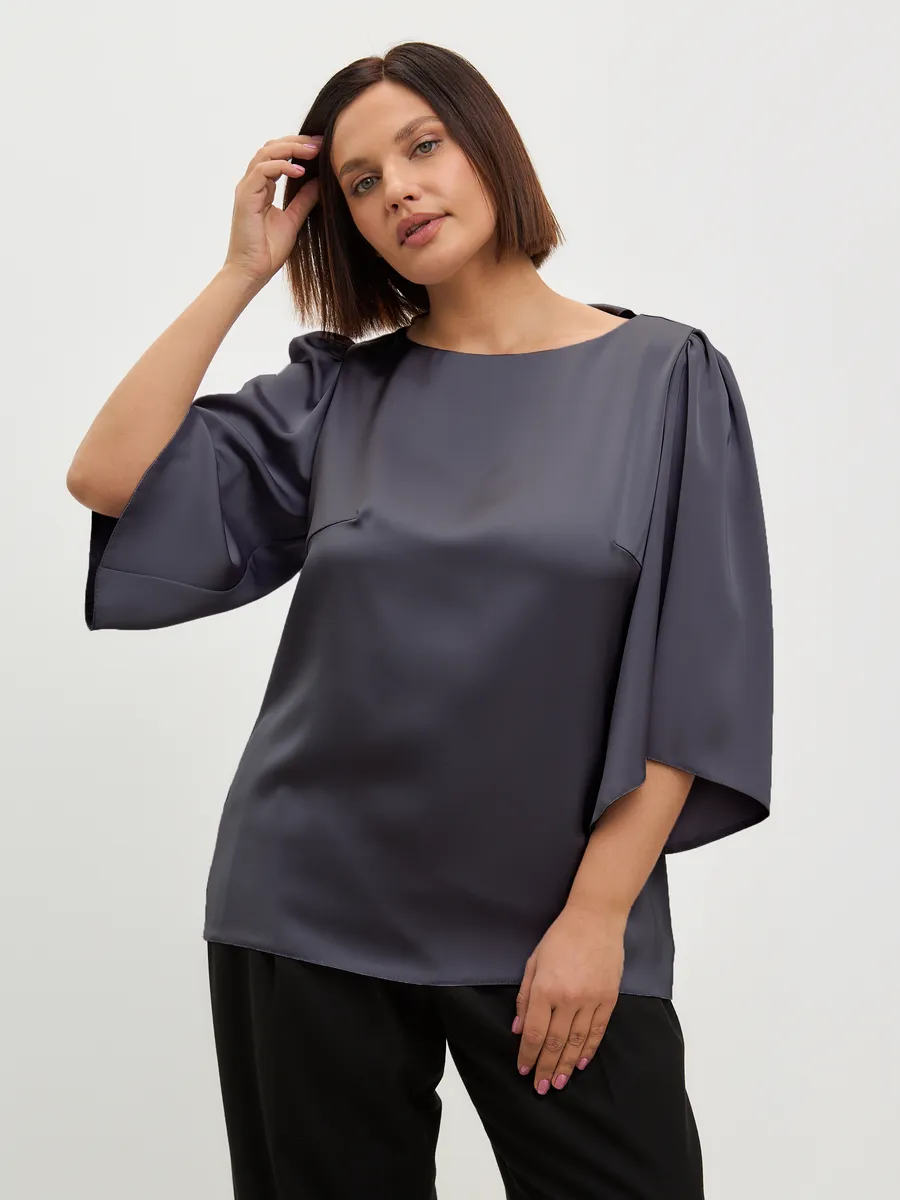 Блузка вечерняя атласная офис большие размеры — изображение 3