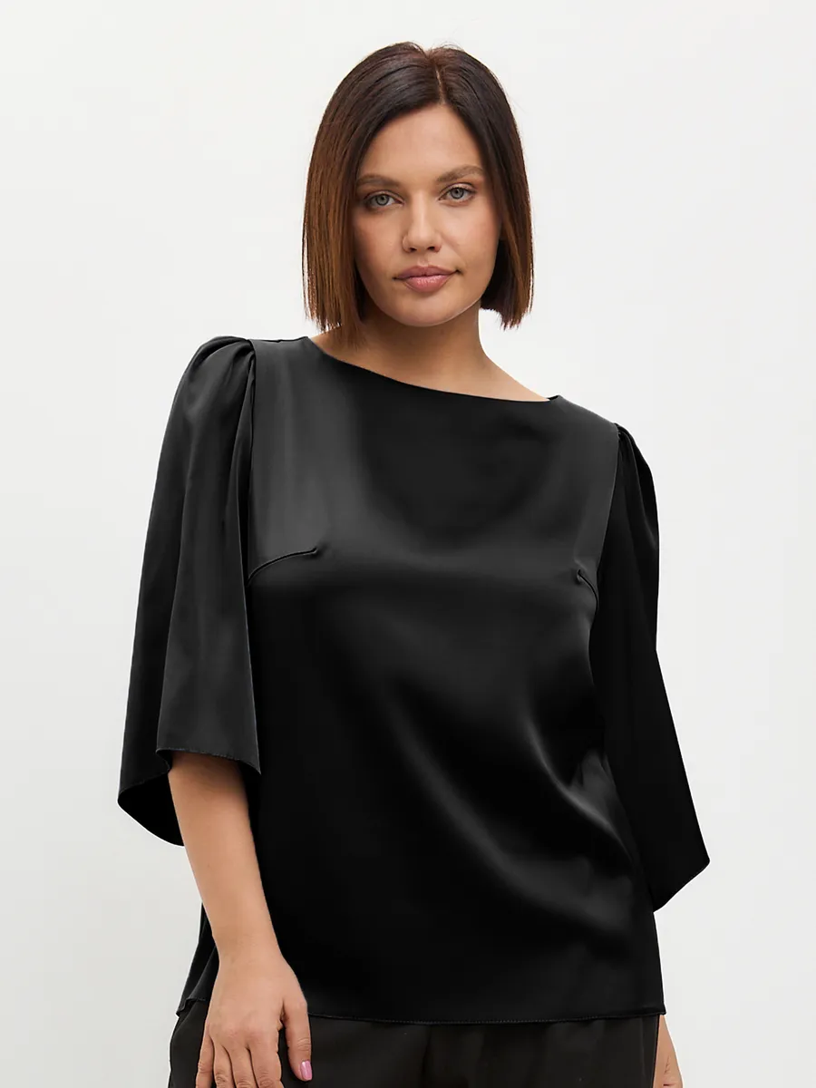 Блузка вечерняя атласная офис большие размеры — изображение 3