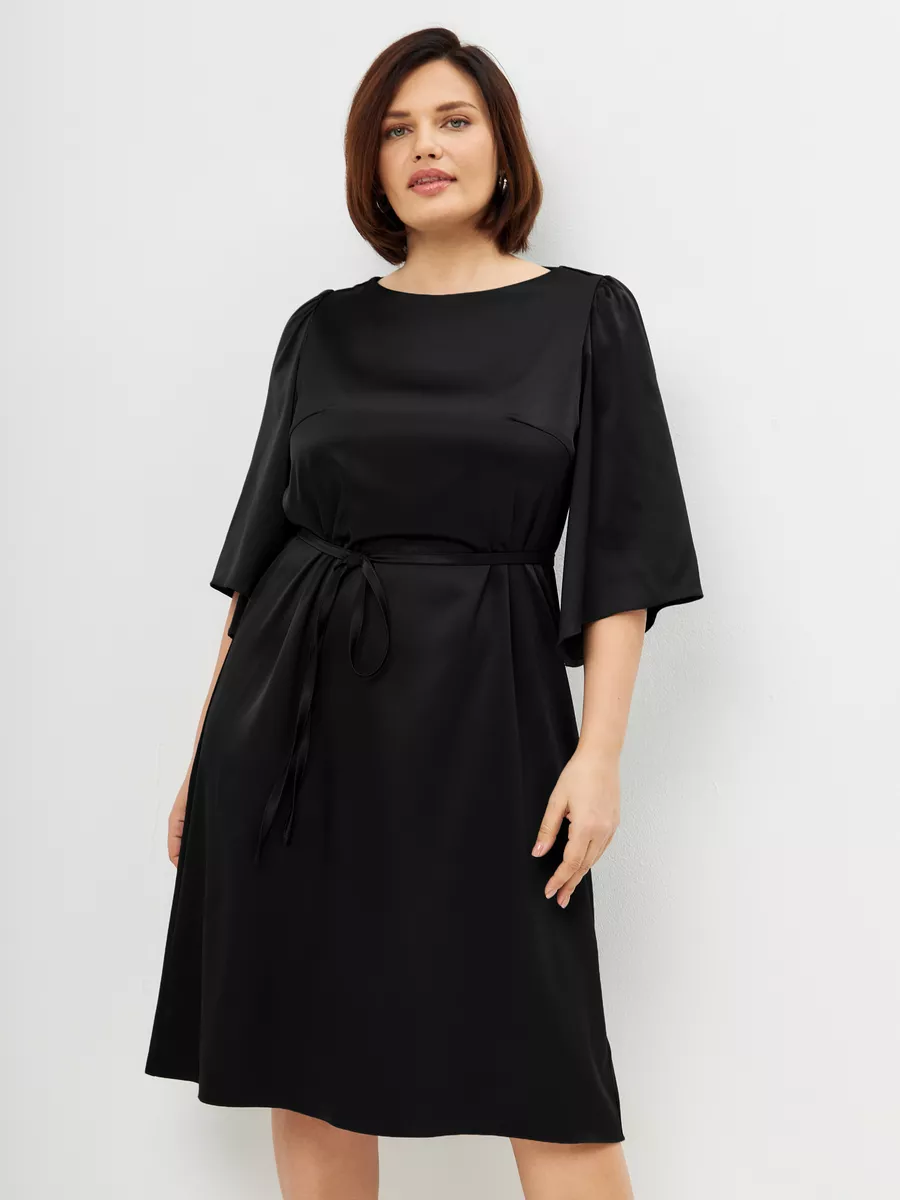 Платье больших размеров атласное нарядное офисное — изображение 3